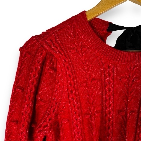 4 for $40 SALE! LOFT Bobble Cable Knit Tie Back Sweater, Crimson Red, Size XS - Picture 4 of 10